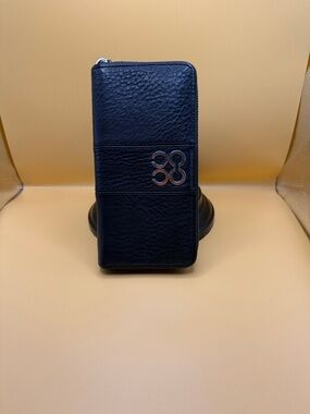 Coach Navy Leather Zip Wallet with Silver Logo